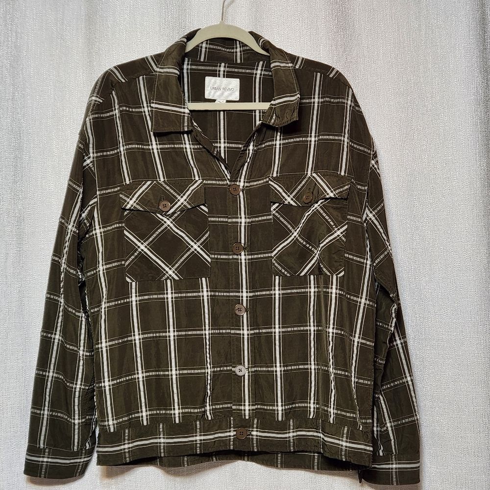 Urban Rivivo Dark Sage Green Shacket Button Up Textured Shirt USA 40